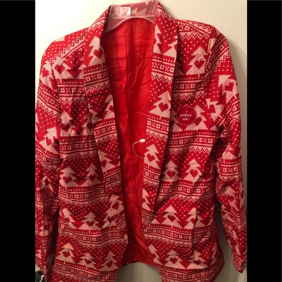 Womens Red Christmas Tree Pattern Blazer Light Up - Picture 1 of 5